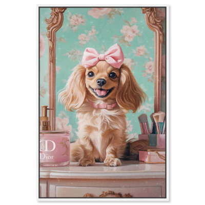 «Cute Doxxie at the Vanity», reproductions d'art sur toile par Pet Remedy