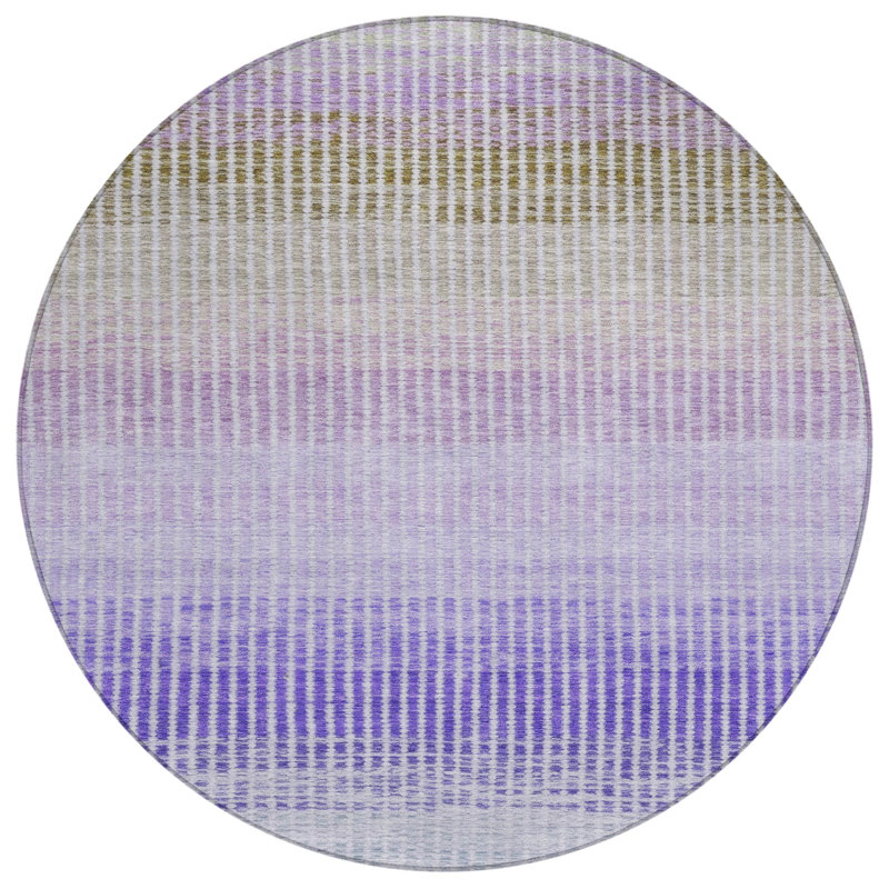Machine Washable Indoor/Outdoor Chantille ACN2313 Stripes Rug, Round 8'
