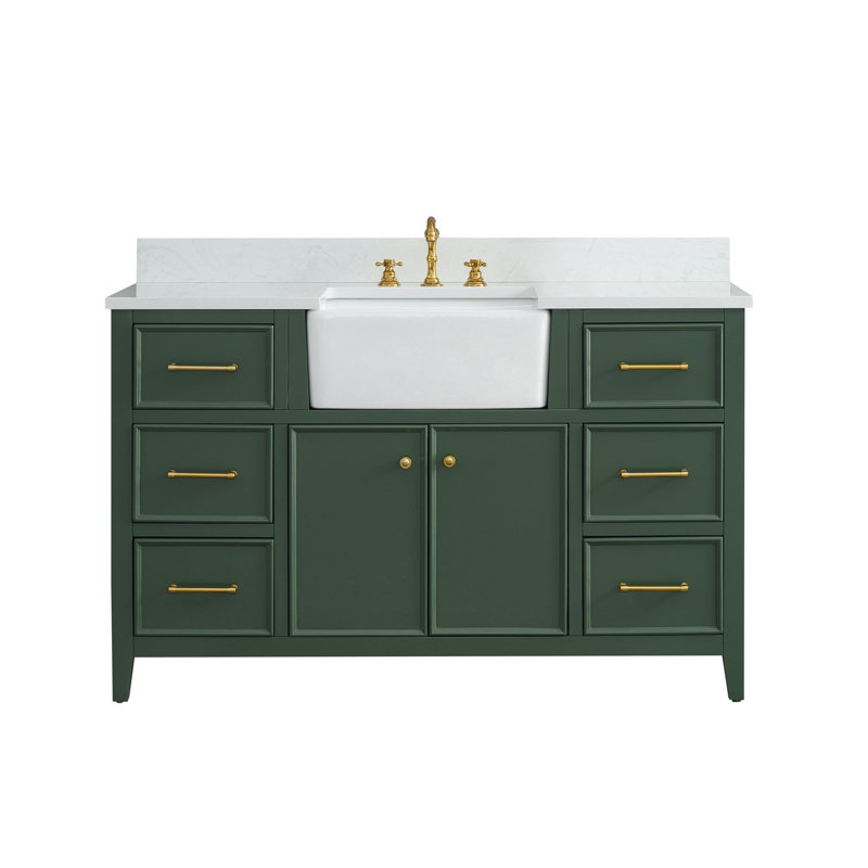 Meuble-lavabo simple 54 po Aisa, Evergreen / or brossé