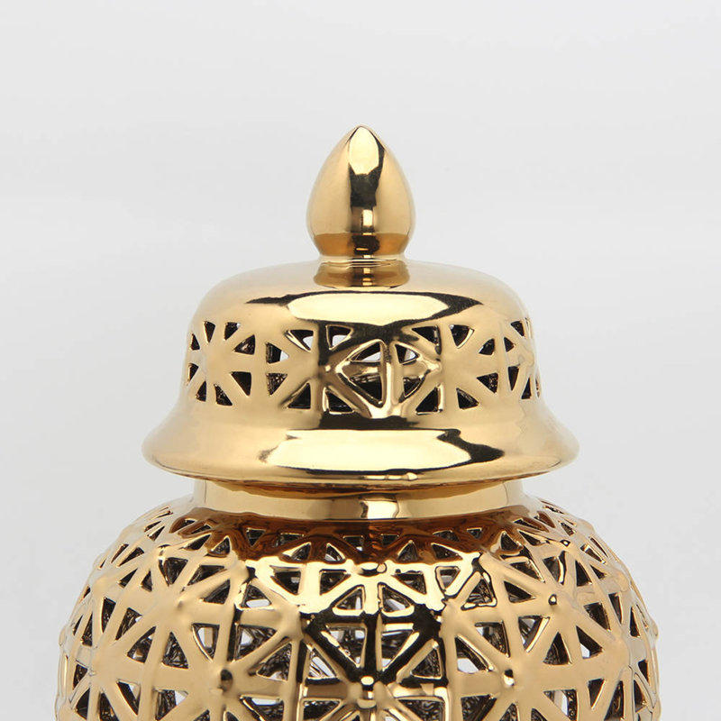 Debraa Handmade Ceramic / Porcelain Ginger Jar, 14.5" H x 7.5" W x 7.5" D, Gold