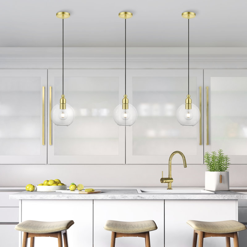 Luminaire suspendu en dome à 1 lumière, Laiton satiné