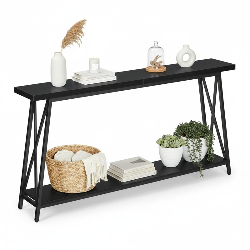 Console de 63 po de longueur, console étroite derrière le canapé, Noir