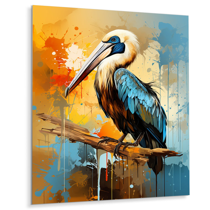 Élégance de pélican à plumes - art mural pélican en métal, H 20 po x l 12 po x P 1 po