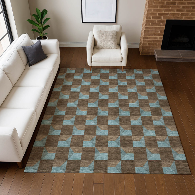 Tapis géométrique intérieur / extérieur lavable à la machine Chantille ACN2680, Chocolate, 10 pi x 14 pi