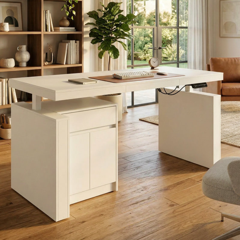 Bureau personnel assis-debout avec contrôleur, Blanc