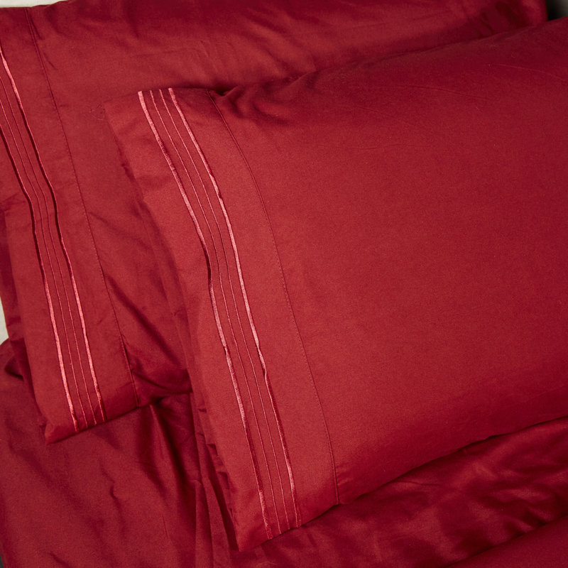 Microfiber Polyester Sheet Set, Burgundy, Queen Sheet Set + Fitted Sheet + 2 Pillowcases