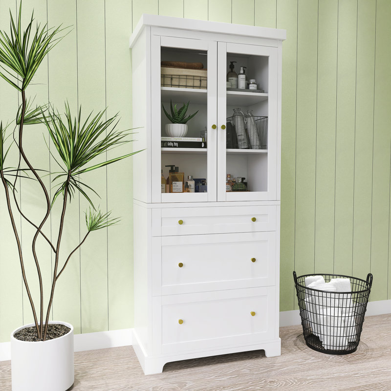 Grande armoire de rangement autoportante moderne 70,1 pouces avec 3 tiroirs, Blanc