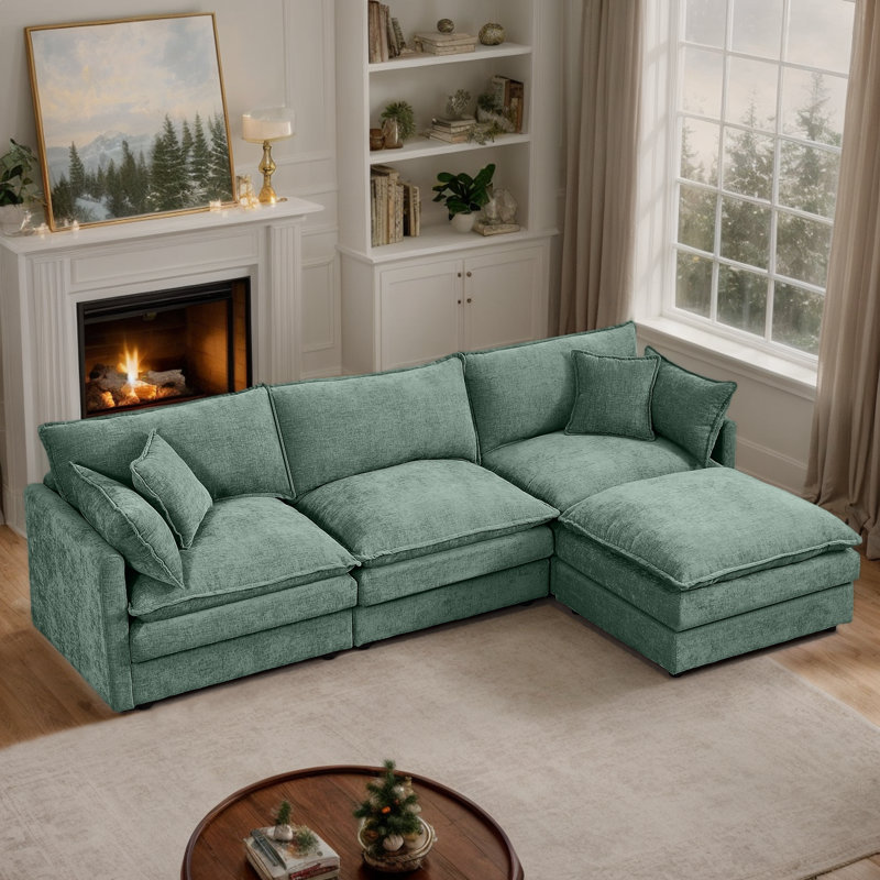 Eyisean 102" Chenille Modular Sectional Sofa with Ottoman, 3-Seater L Shape Cloud Couch with Upholstered & Pillow, Comfy Sleeper Sofa for Living Room, Bedroom, Office, Apartment, Easy Assembly