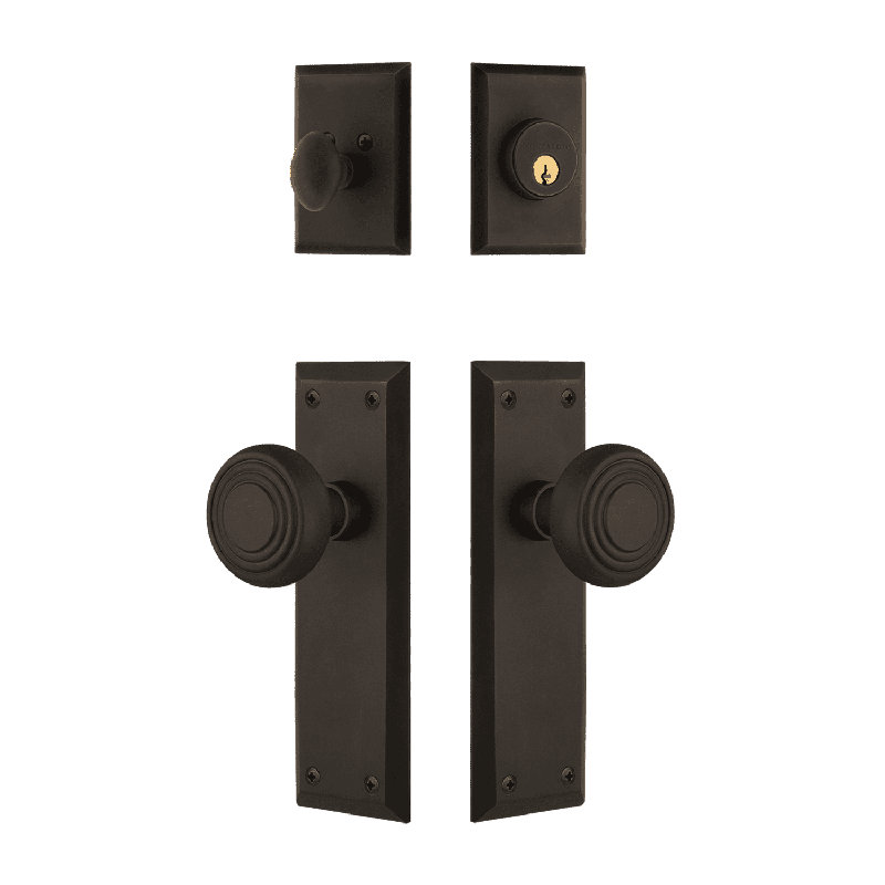 Nostalgic Warehouse New York Entry Set with Deco Knob, Oil-Rubbed Bronze, 2.375