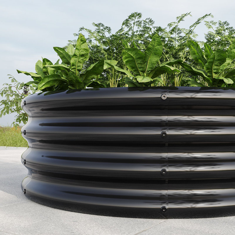11.4 In. Tall X 32 In. L X 32 In. W Round Metal Raised Garden Bed(2 PCS), Black, 11.42" H x 32.08" W x 32.08" D