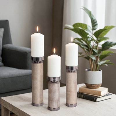  Foxx Mango Wood, Elliot Candle Holders,3-Piece