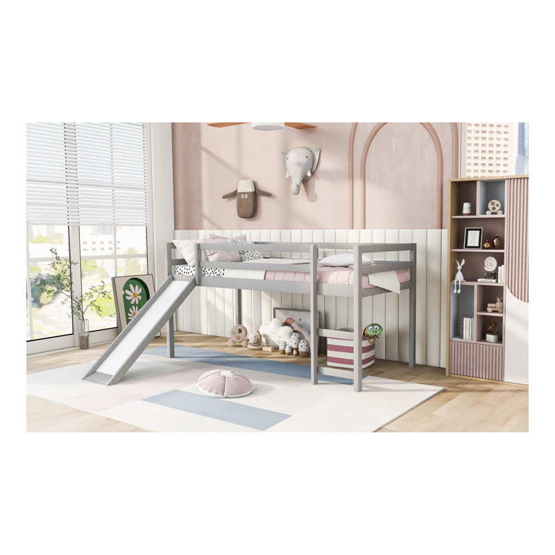 Lit mezzanine avec glissade, conception multifonctionnelle, simple (gris)