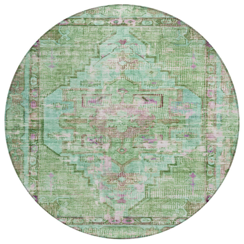 Machine Washable Indoor/Outdoor Xhevrie Aloe Rug, Round 8'
