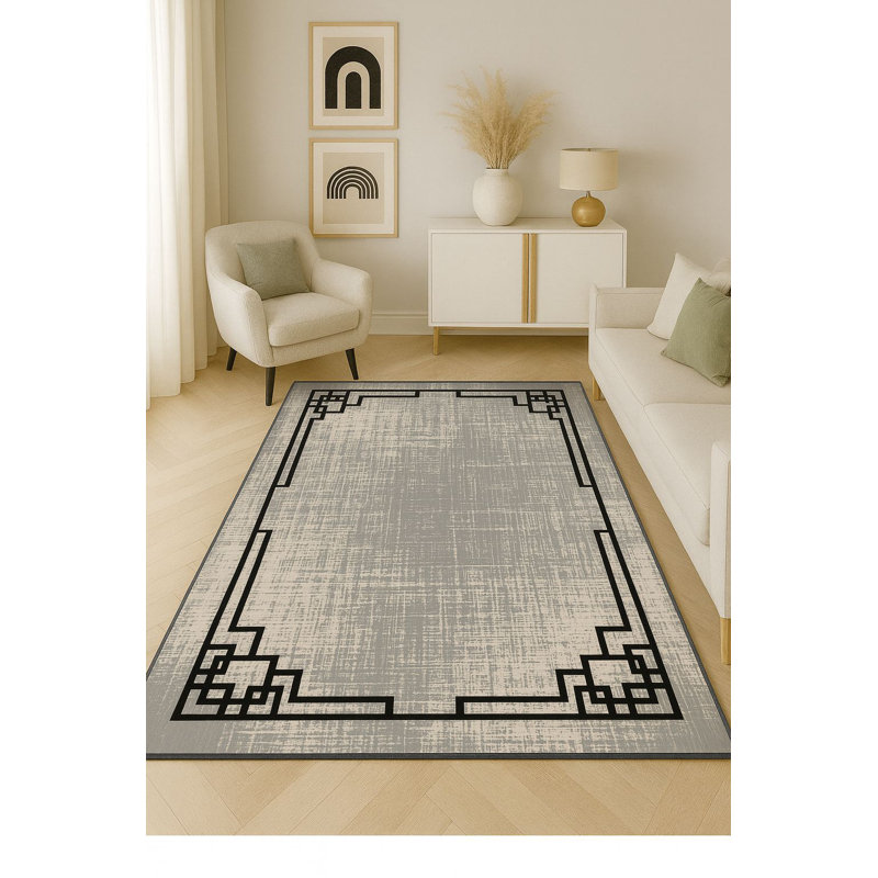 Stylish Woven Area Rug, 4.6 x 7.2 Feet, 100% Polyester, 740 g/m² | Non-Slip Felt Dot Underside, Easy to Clean, Machine Washable at 86°F | Perfect for Living Room, Bedroom, and Dining Areas, Durable & Elegant Design