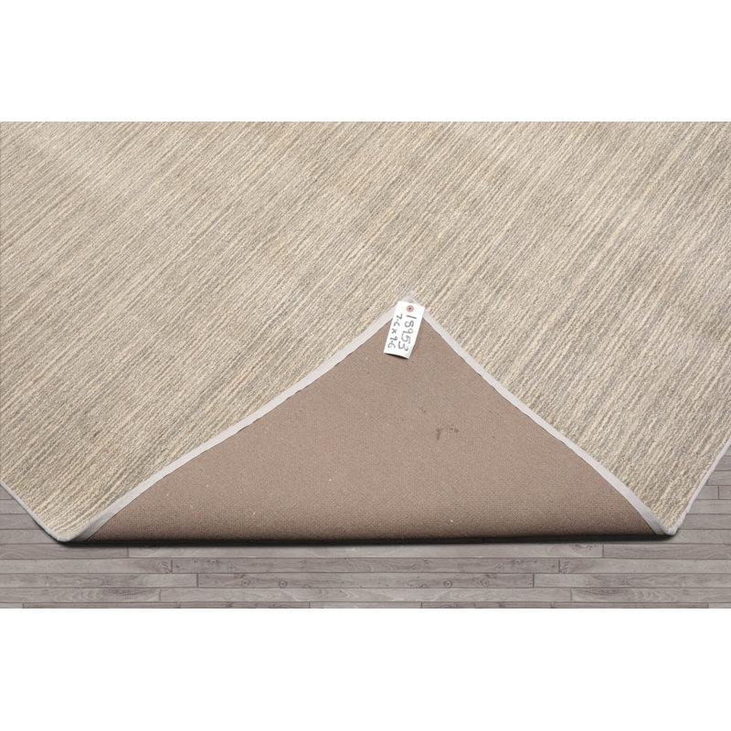 Tapis oriental multicolore texturé beige tissé à la main, Rectangle 7 pi 6 po x 12 pi  