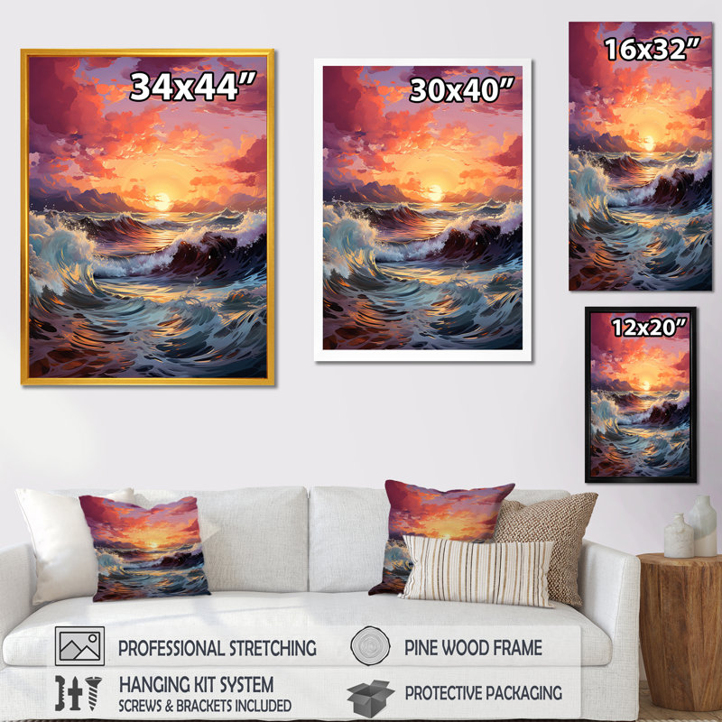 «Horizon's Embrace Photorealistic Sunset IV - Sunset», art mural, Toile tendue, H 32 po x l 24 po