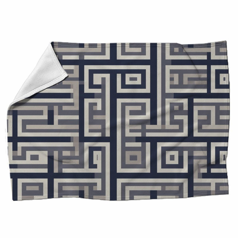 Machine Printed Throw Blanket, Throw, Geometric, Gray/Navy