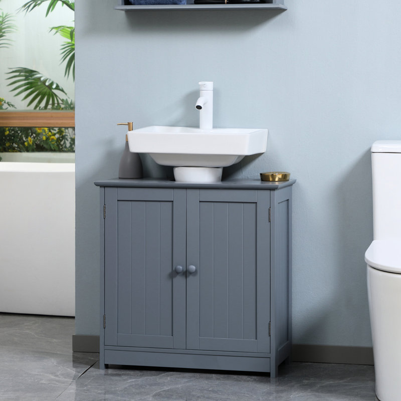 Meuble de rangement gris sous le lavabo. 2 portes et tablette réglable. Économisez de l'espace. Construire. Peut supporter jusqu'à 33 lb Évier d'armoire 23,5 po x 11,4 po, gris. Extra avec une forme en U peu encombrante. Tablette à l'intérieur. , Lb