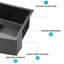 Évier de cuisine en acier inoxydable noir Gunmetal 24 po - tablier de cuisine en acier inoxydable de calibre 16 avec guide de drain en forme de X pour un écoulement en douceur, coin arrondi R10, avec support, grille de rinçage inférieure