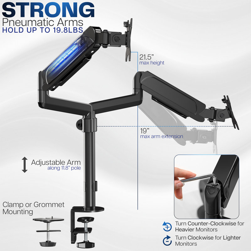 Black Adjustable Dual Arm Steel Desk Mount for 17"-32" Monitors