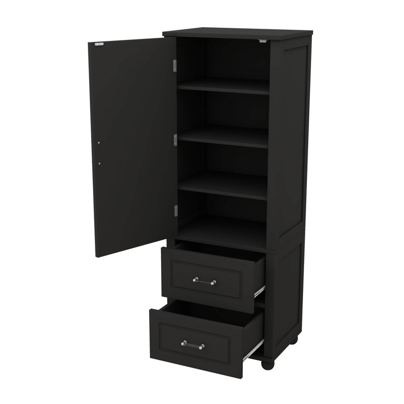 Armoire de rangement de salle de bain de 61,4 pouces de hauteur autoportante avec deux tablettes réglables, Noir