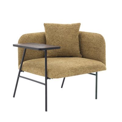 Standard Size Leisure Lounge Chair – Side Pockets & Small Table Included – Fabric Upholstery & Metal Legs – For Living Room/bedroom/garden