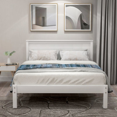 Base de lit plateforme avec tête de lit, support à lattes de bois, aucun sommier requis