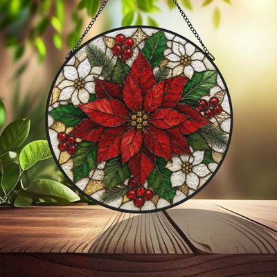 Attrape-soleil rond en vitrail (30 x 30 cm) avec chaîne en métal, idéal pour la décoration murale et extérieure. Une idée cadeau originale pour une pendaison de crémaillère ou la fête des mères. Convient autant à l'intérieur qu'à l'extérieur.