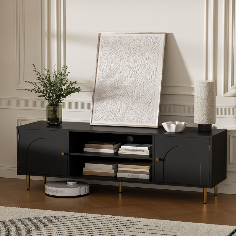 Modern TV Stand For 50/55/60 Inch TV, TV Stand With Doors, Entertainment Center With Adjustable Shelf And Storage Cabinets, TV Media Console For Living Room, Bedroom