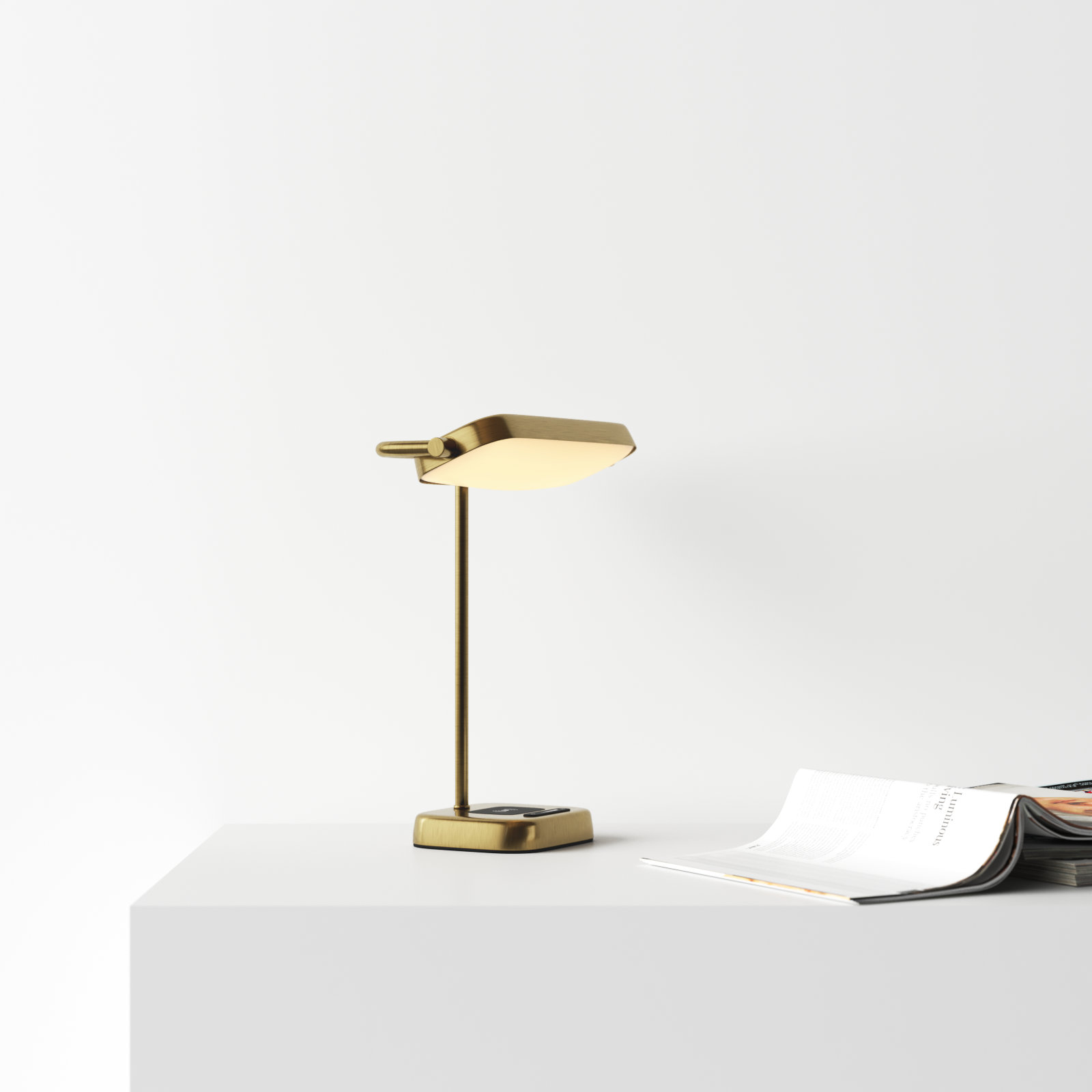 Metal USB Desk Lamp, Antique Brass, Antique Brass w. Frosted Diffuser