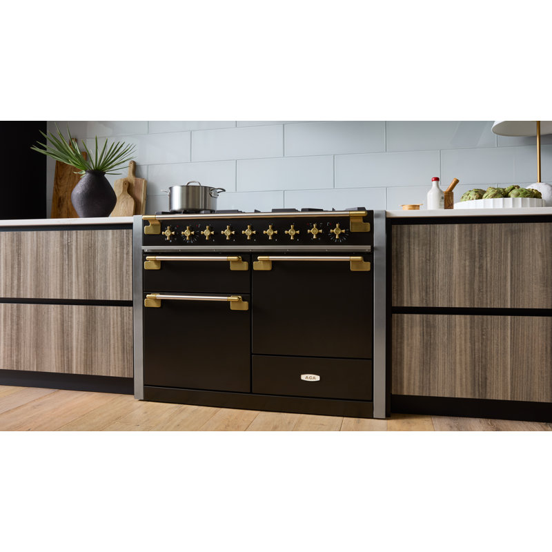 AGA Elise 48"W. 6 Cu.Ft. Freestanding Induction Convection Range with Antique Brass Trim, Dual Fuel