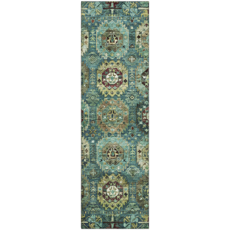 Premium Machine Washable Mayfield Medallions Rug, 8' x 10', Aloe