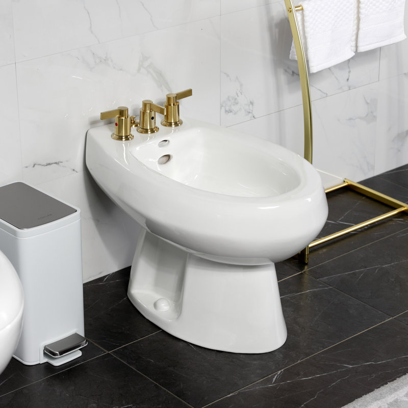 Kingston Brass NuvoFusion Three-Handle Vertical Spray Bidet Faucet with Brass Pop-Up, Brushed Brass
