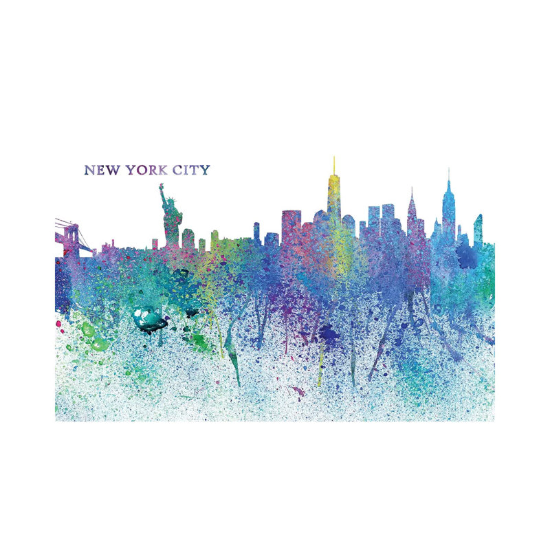 New York City Skyline Silhouette Impressionistic Splash by Markus & Martina Bleichner - Wrapped Canvas Gallery-Wrapped Canvas Giclée