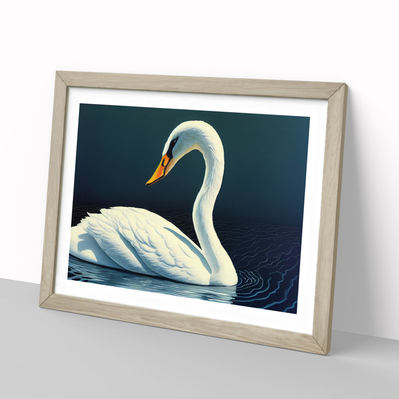 Dazzling Swan - Single Picture Frame Print, Oak, 34cm H x 46cm W x 2cm D