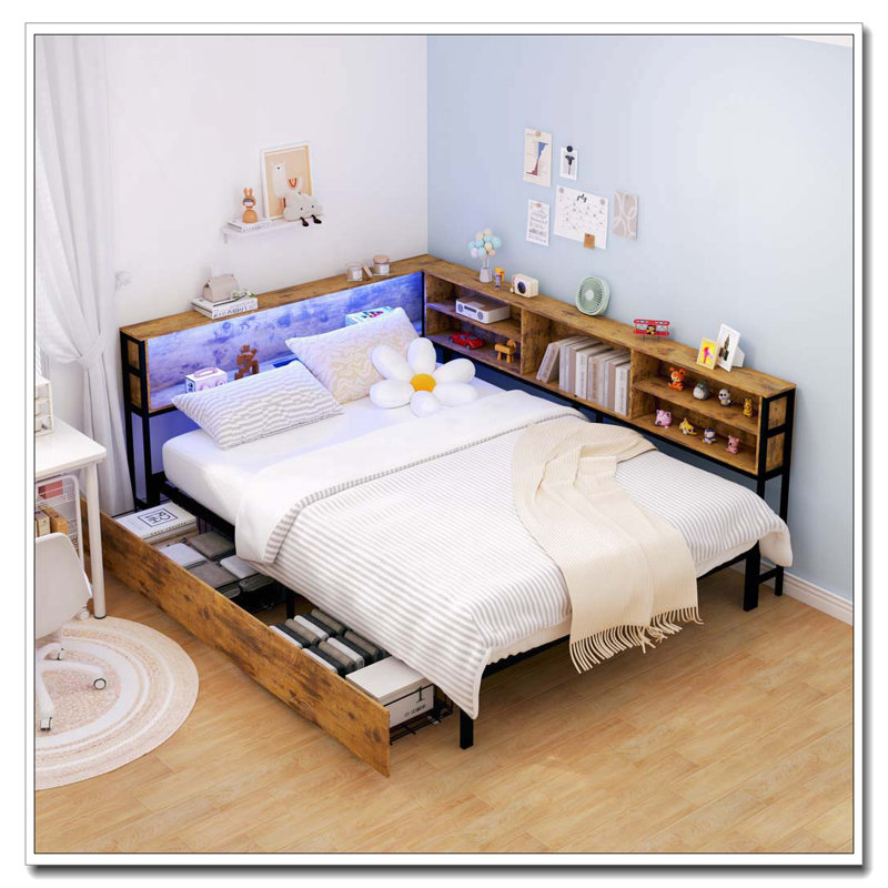 Lit de jour double en coin, Brun