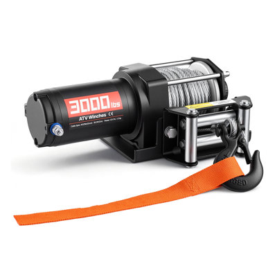 Treuil électrique 12 V CC de 1 360 kg (3 000 lb) avec câble en acier de 4,76 mm x 12 m (3/16 po x 39,4 pi), télécommande filaire, boîtier en aluminium étanche IP55 pour le remorquage et le dépannage de VTT et de VUTT, noir