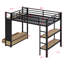 Structure de lit mezzanine en métal avec garde-robe, tablettes de rangement et panneau perforé