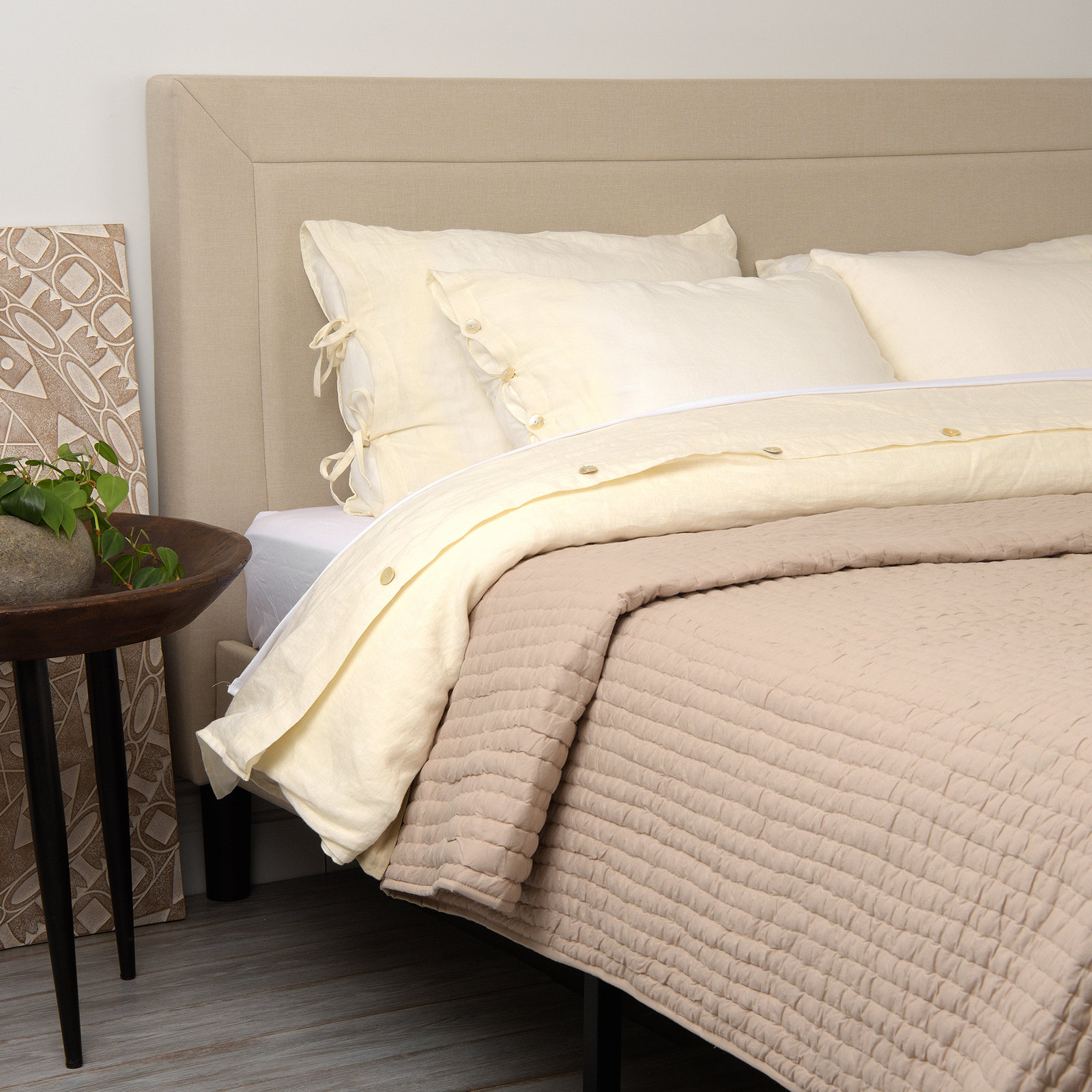 Cotton Quilt Set, King Quilt, Natural