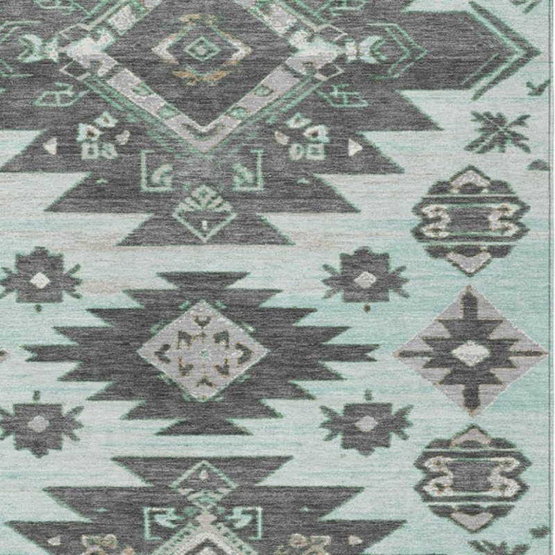 3' X 5' Mint Green And Charcoal Tribal Washable Indoor Outdoor Area Rug