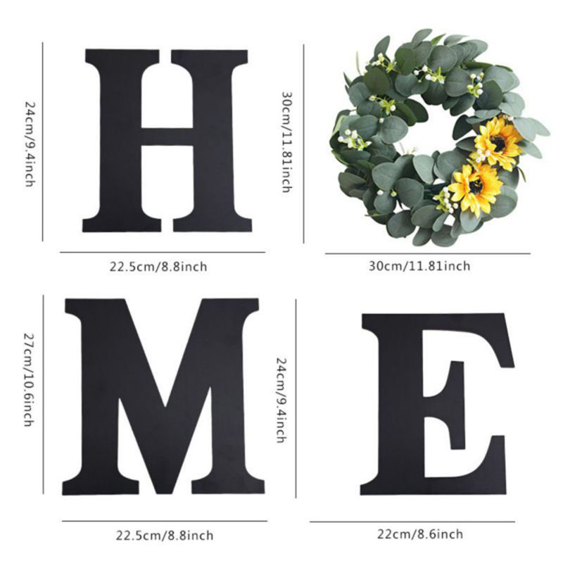 Home Letters With Artificial Flower Wreath Wall Front Door Decor, Decorative Sign Modern Farmhouse Decor Flower Garland Decoration Hanging For Entryway, Kitchen, Housewarming Present
