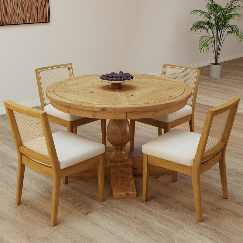 5-Piece Dining Set Mid-Century Modern Wooden Table & Upholstered Chair Set For Home, Kitchen, Dining Room, Coffee