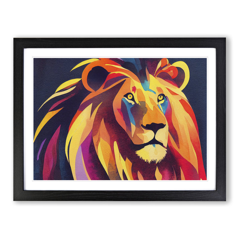 Lion Watercolour Vol.4 Abstract - Single Picture Frame Print, 34cm H x 46cm W x 2cm D, Black