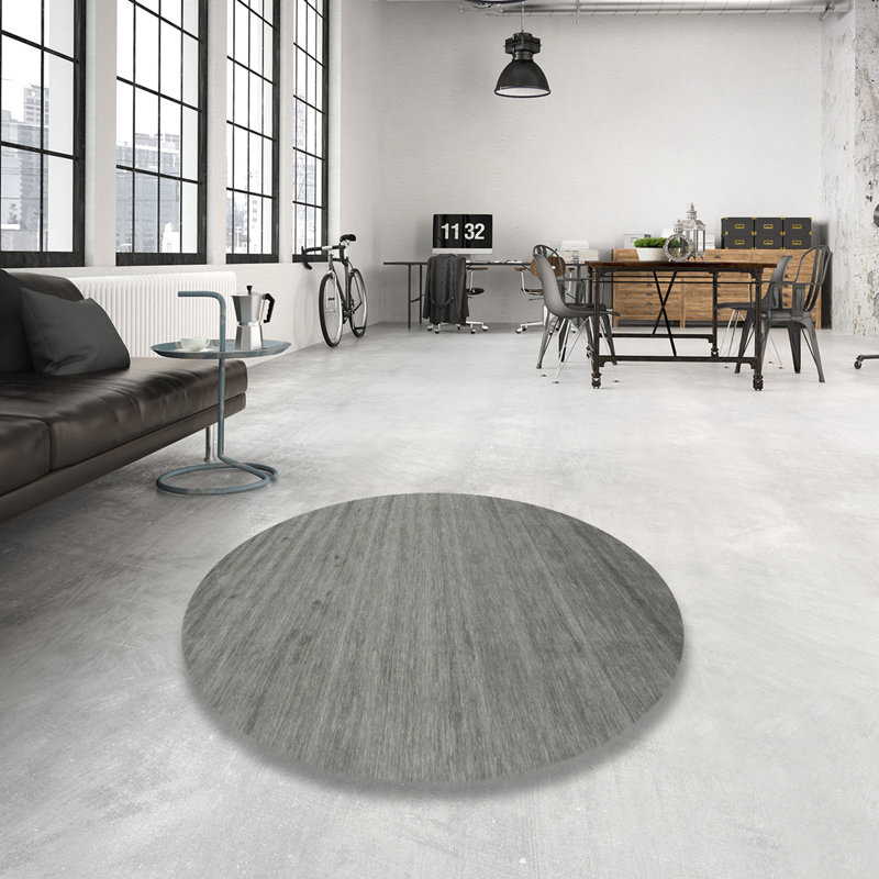 Tapis contemporain gris, Rond 7 pi