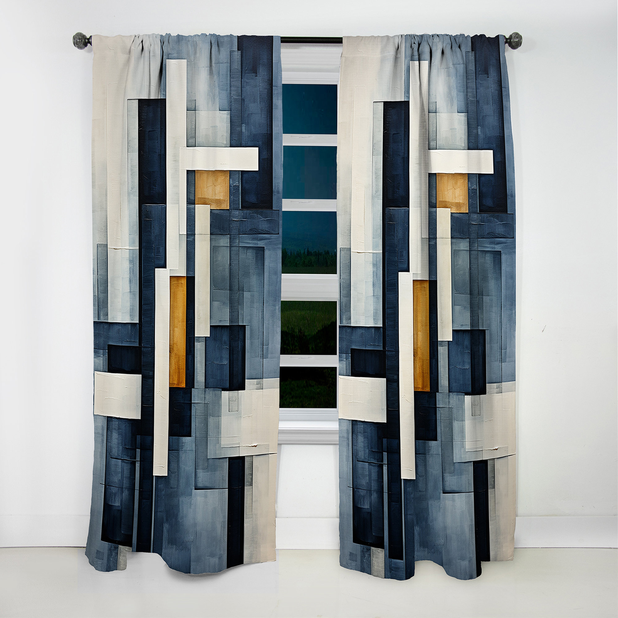 Design Art Indigo Illusion Abstract Shapes III - Shapes Curtain ...