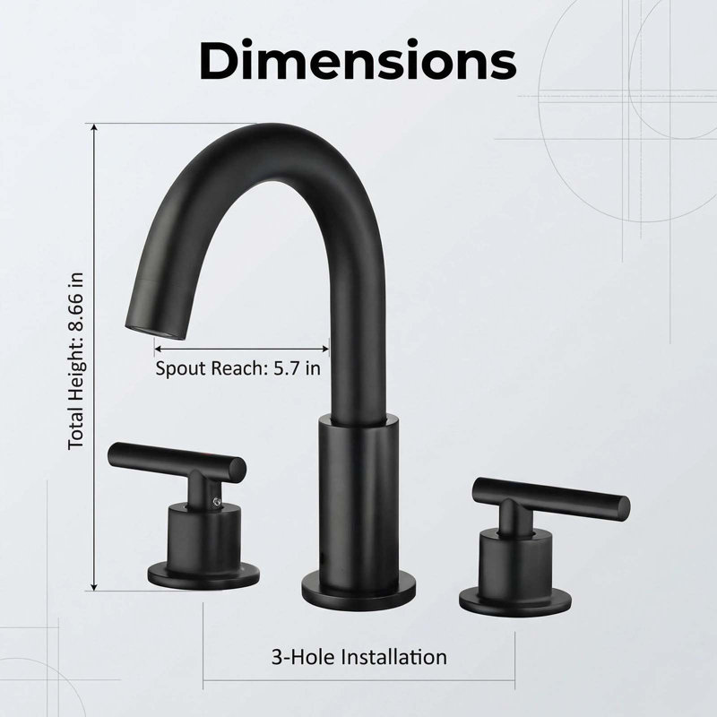 Modern 8 In. Widespread Double Handle Bathroom Faucet 3-Holes With Pop-Up Drain Assembly, Matte Black