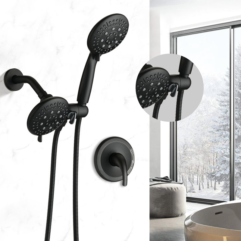 Pomme de douche à pluie avec douchette à main et 5 autres modes de finition nickel brossé à fixation murale, Nickel brossé