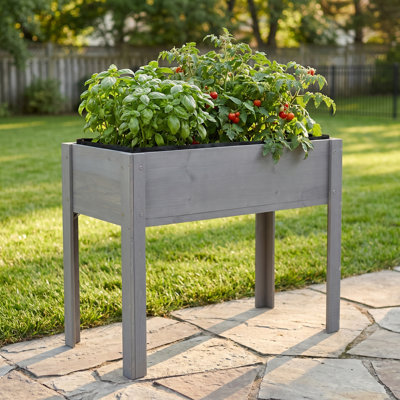  40" X 20" X 31" Grey Fir Wood Raised Garden Bed With Legs, Elevated Planter Box