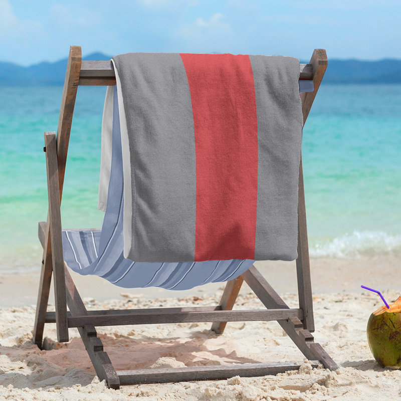 Lightweight Beach Towel, Microfiber, Flat Gray/Red/Flat Gray