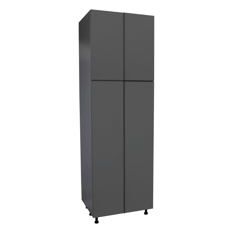 Armoire utilitaire 36 po x 96 po - Quatre portes - Avec porte en teck naturel, Gris lustré, H 84 po x l 30 po